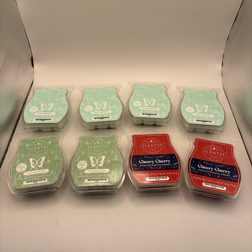 Lot of 8 Scentsy Wax Bars~Snowflakes & Sage/Cheery Cherry/Cocnut Blossom